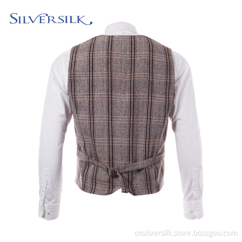 Mode Vintage Plaid Waistcoat Custom Vest för kostym